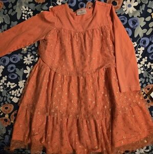 Hanna Anderson Orange Stars Long Sleeve Dress 110